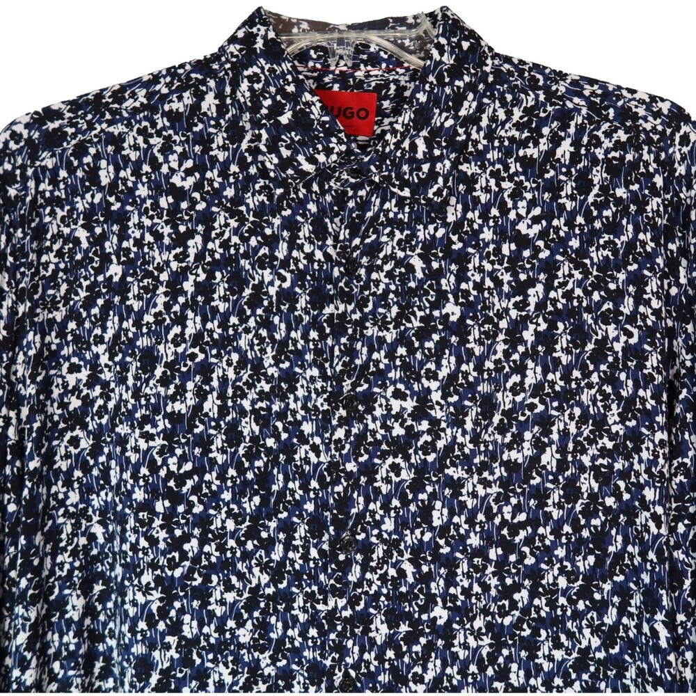 HUGO BOSS Mens Red Label Knit Shirt Size XL Abstract Pattern Casual Slim Fit